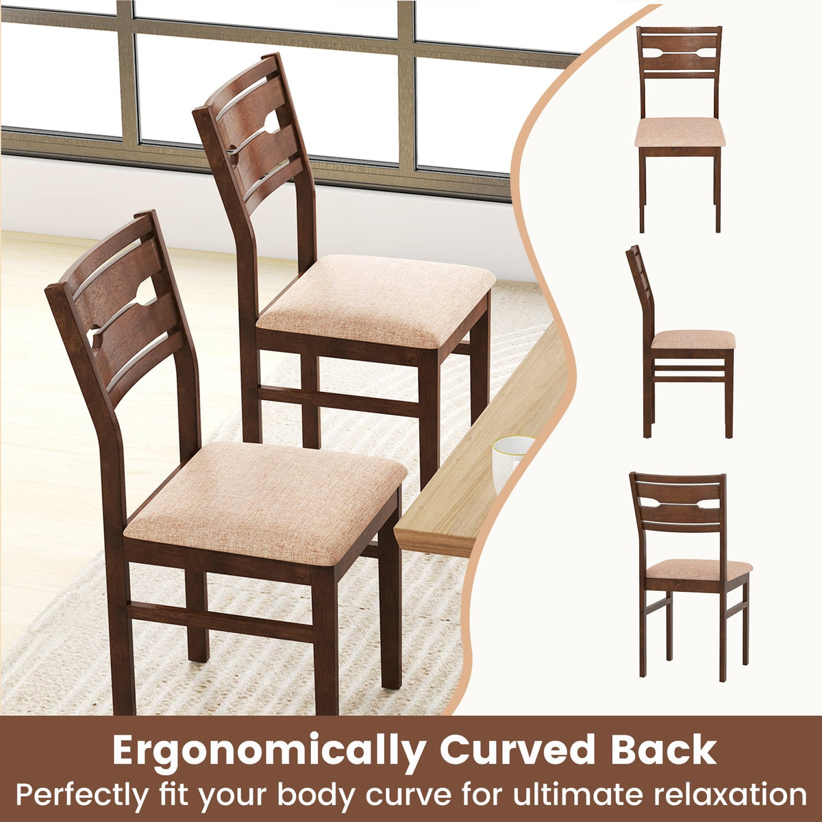 Dining Chair Set of 2/4 with Rubber Wood Frame and Padded Seat-4-Dining Chairs-DECOROLALA