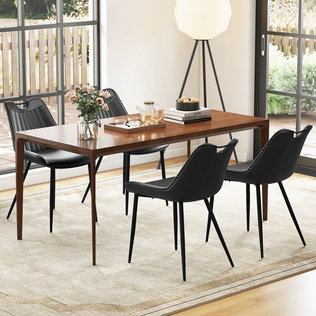 Dining Chair Set of 4 Faux Leather Upholstered Kitchen Chairs with Metal Legs-Black-Dining Chairs-DECOROLALA