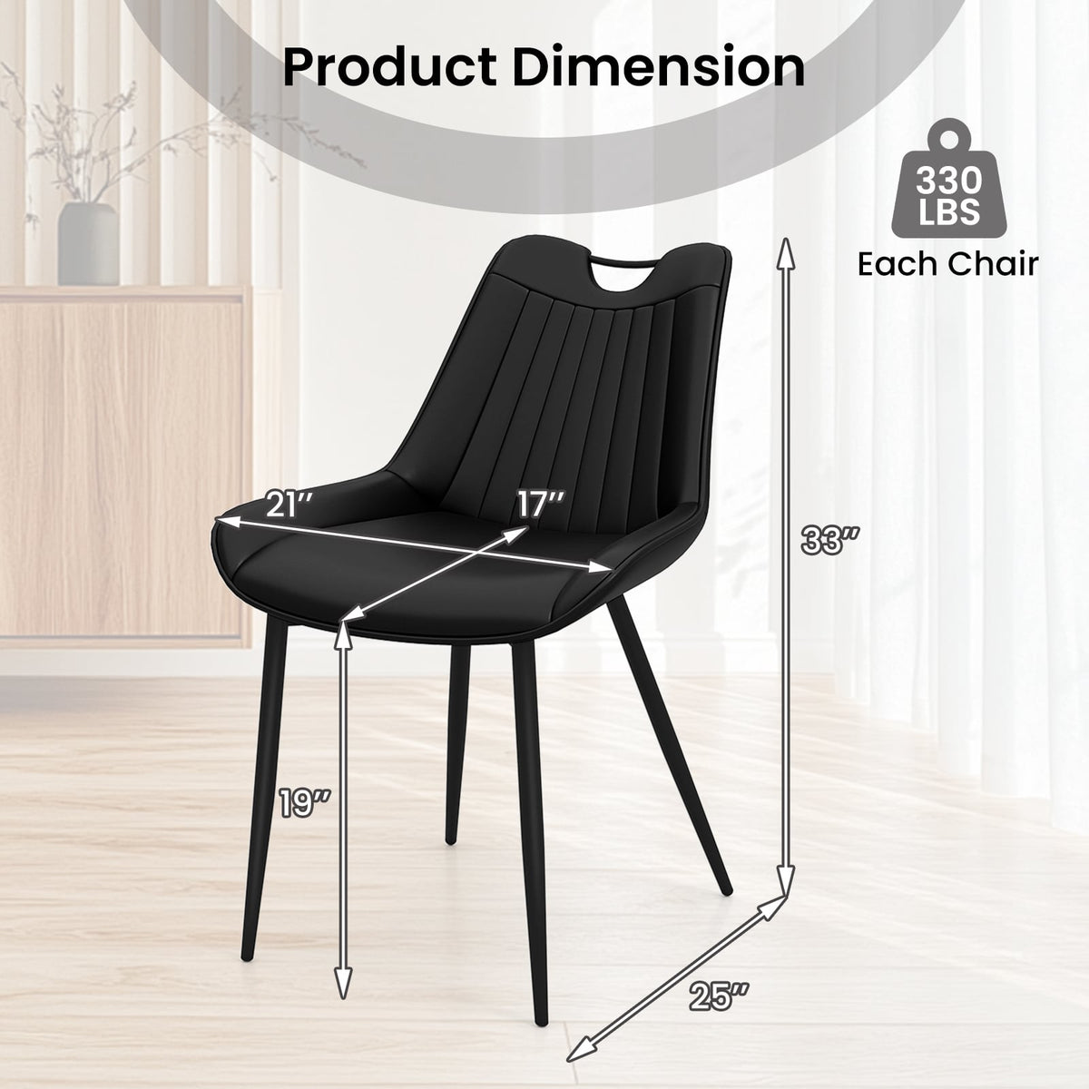 Dining Chair Set of 4 Faux Leather Upholstered Kitchen Chairs with Metal Legs-Black-Dining Chairs-DECOROLALA