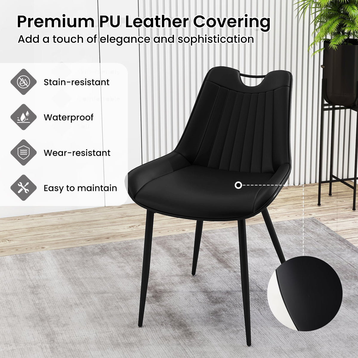 Dining Chair Set of 4 Faux Leather Upholstered Kitchen Chairs with Metal Legs-Black-Dining Chairs-DECOROLALA