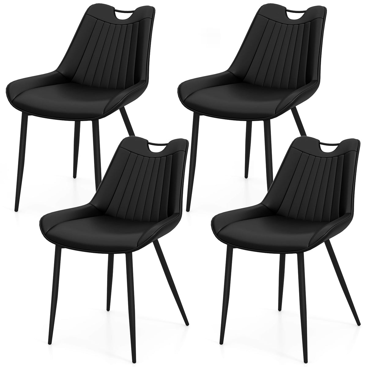 Dining Chair Set of 4 Faux Leather Upholstered Kitchen Chairs with Metal Legs-Black-Dining Chairs-DECOROLALA