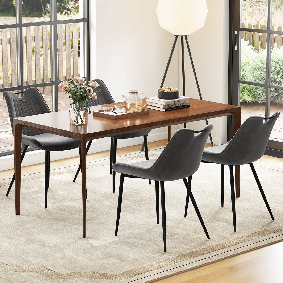 Dining Chair Set of 4 Faux Leather Upholstered Kitchen Chairs with Metal Legs-Gray-Dining Chairs-DECOROLALA