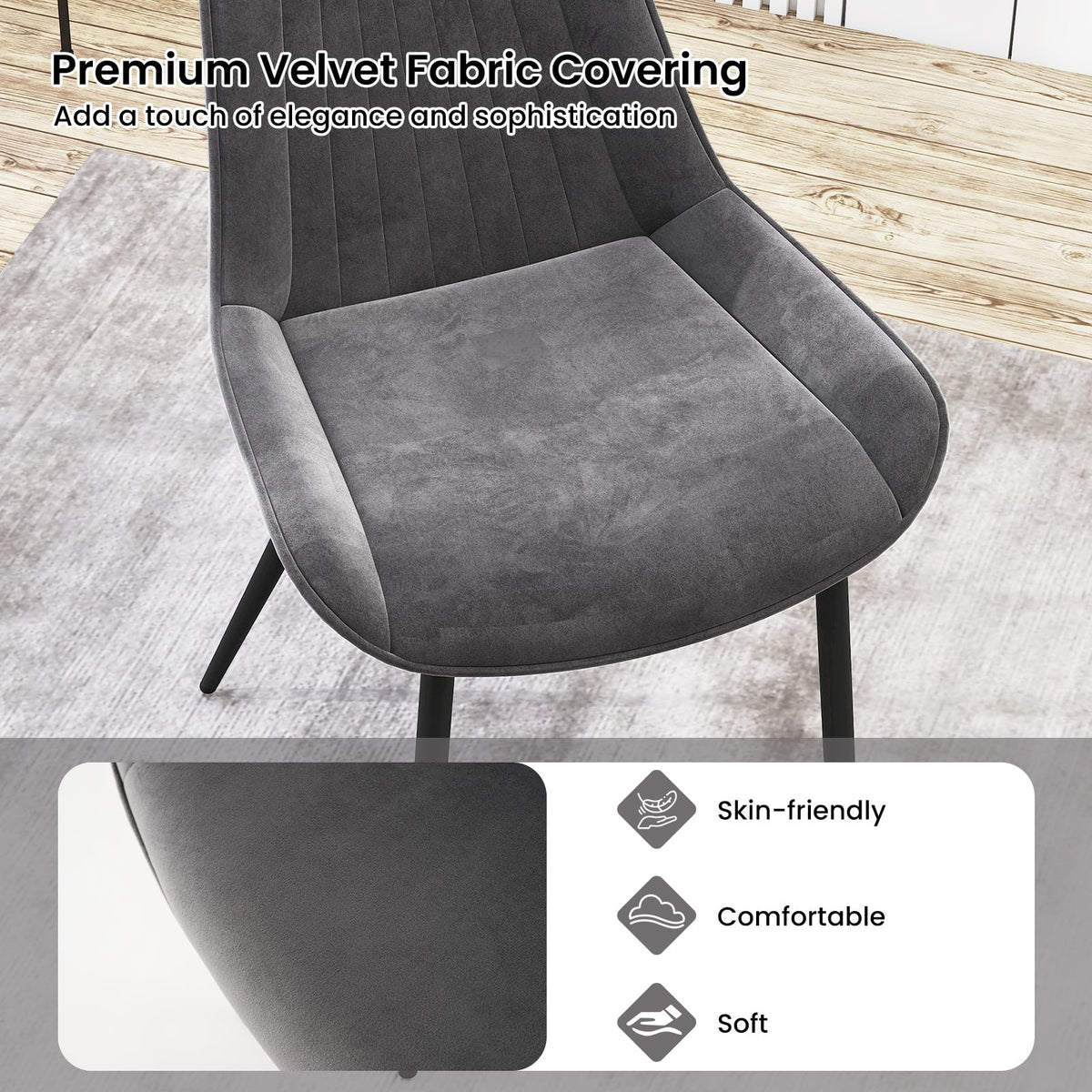 Dining Chair Set of 4 Faux Leather Upholstered Kitchen Chairs with Metal Legs-Gray-Dining Chairs-DECOROLALA