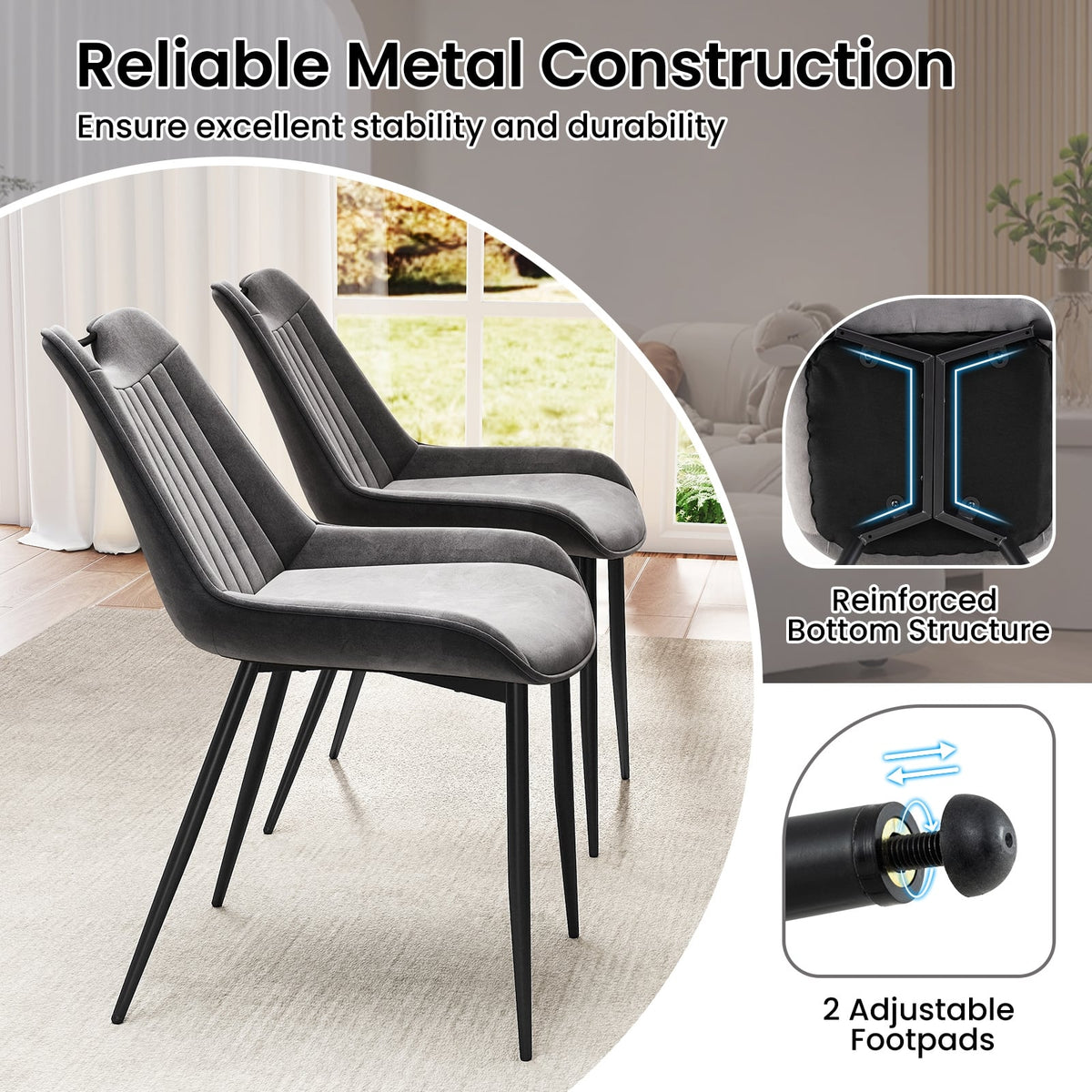 Dining Chair Set of 4 Faux Leather Upholstered Kitchen Chairs with Metal Legs-Gray-Dining Chairs-DECOROLALA
