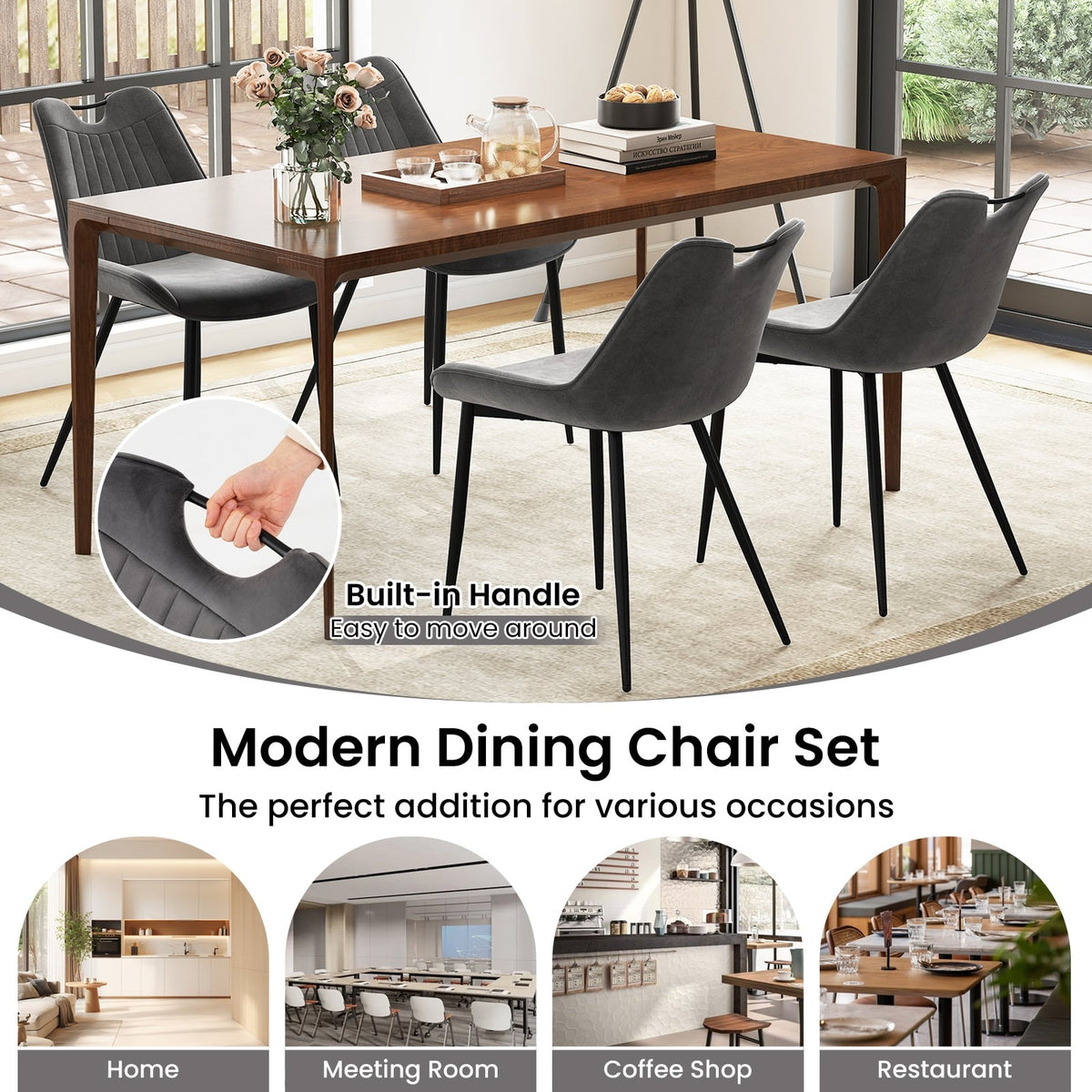 Dining Chair Set of 4 Faux Leather Upholstered Kitchen Chairs with Metal Legs-Gray-Dining Chairs-DECOROLALA