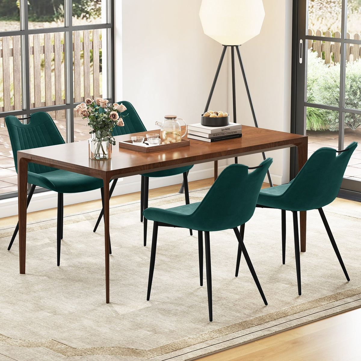 Dining Chair Set of 4 Faux Leather Upholstered Kitchen Chairs with Metal Legs-Turquoise-Dining Chairs-DECOROLALA