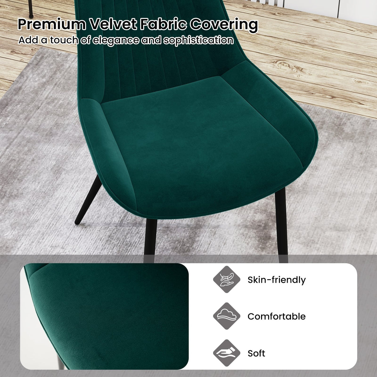 Dining Chair Set of 4 Faux Leather Upholstered Kitchen Chairs with Metal Legs-Turquoise-Dining Chairs-DECOROLALA