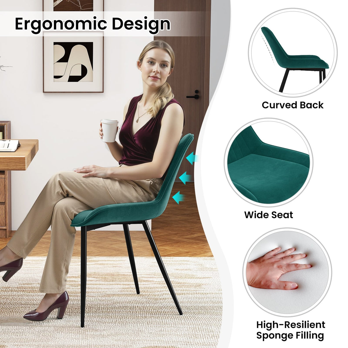 Dining Chair Set of 4 Faux Leather Upholstered Kitchen Chairs with Metal Legs-Turquoise-Dining Chairs-DECOROLALA