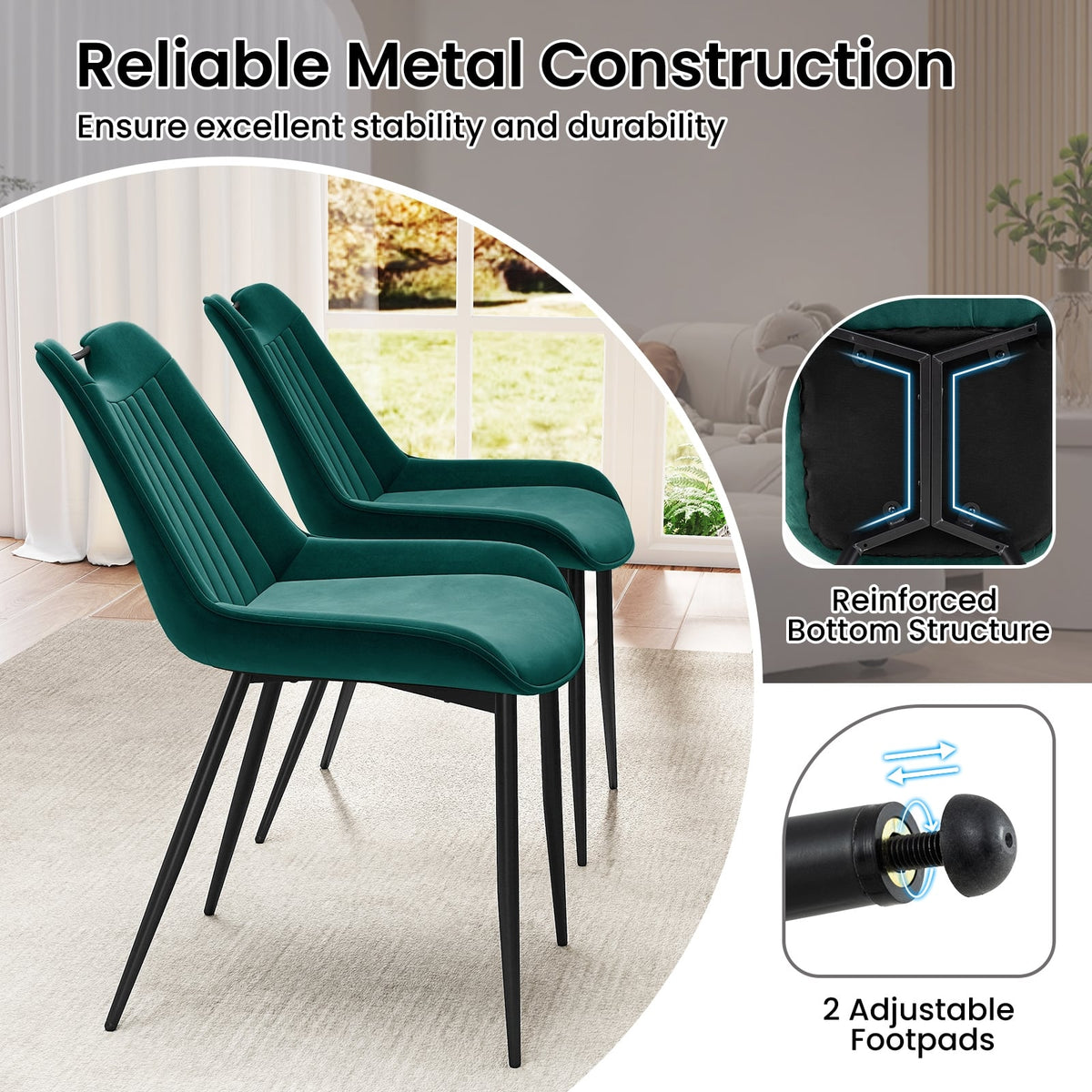 Dining Chair Set of 4 Faux Leather Upholstered Kitchen Chairs with Metal Legs-Turquoise-Dining Chairs-DECOROLALA