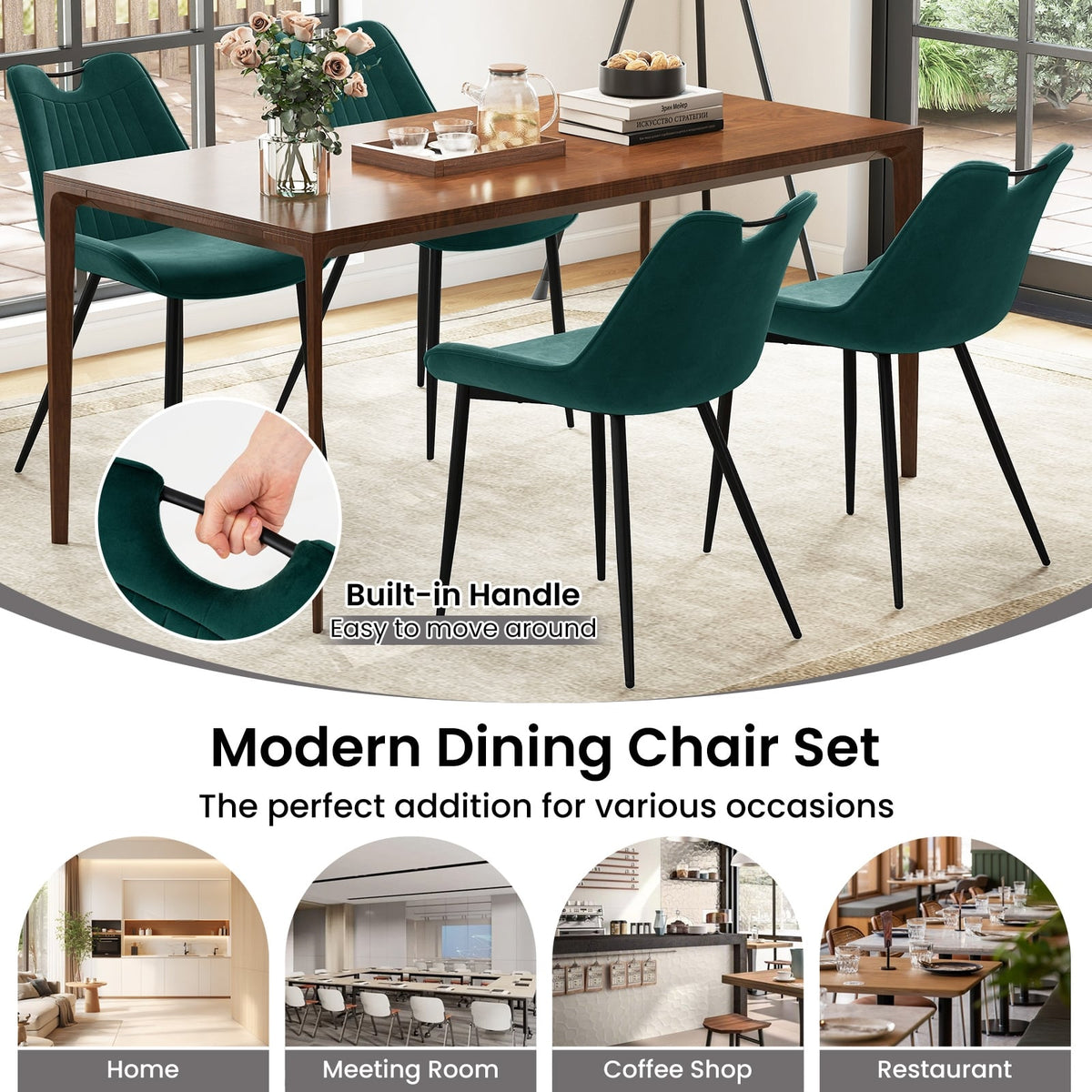 Dining Chair Set of 4 Faux Leather Upholstered Kitchen Chairs with Metal Legs-Turquoise-Dining Chairs-DECOROLALA