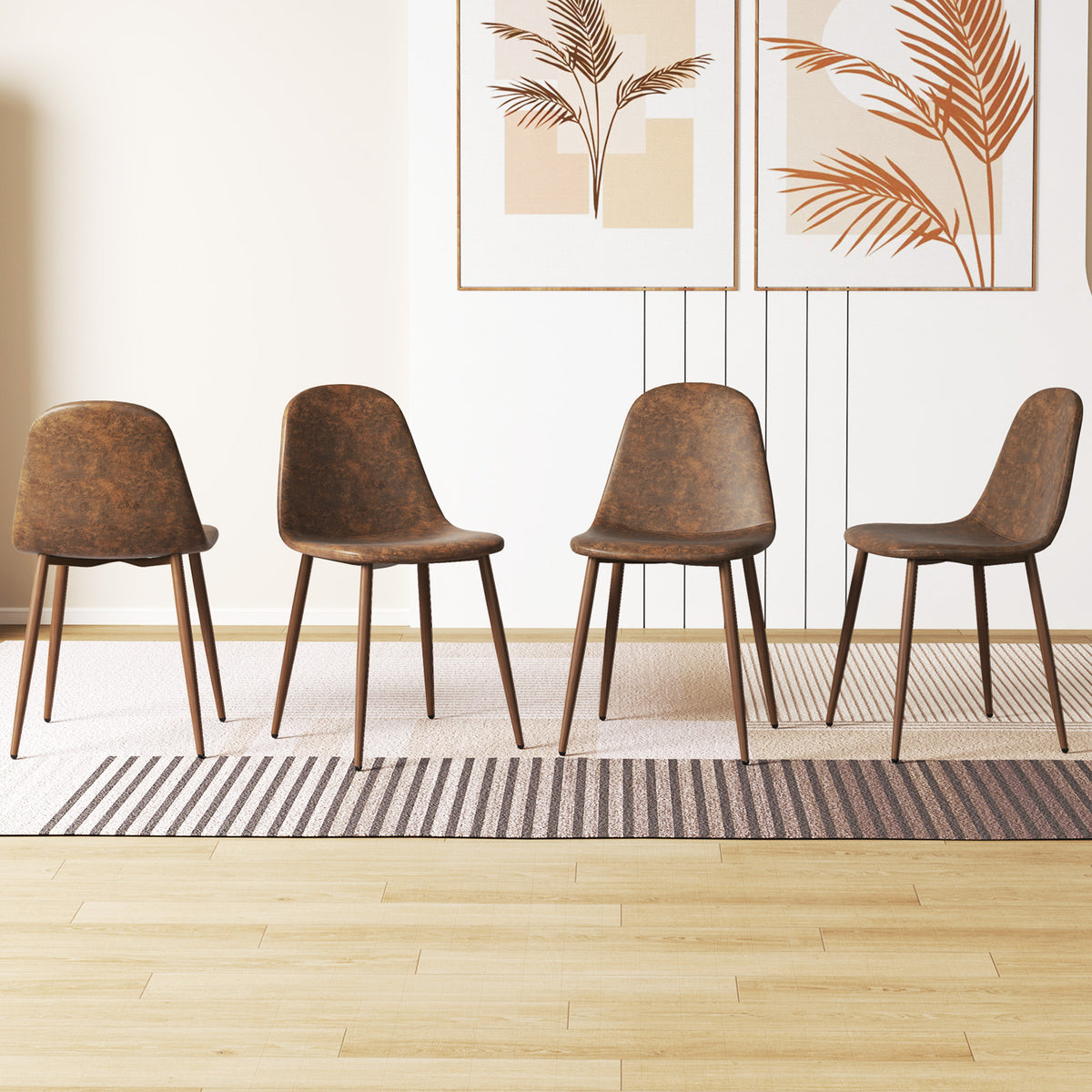 Dining Chair Set of 4 Faux PU Leather Upholstered Kitchen Chairs with Metal Legs-Brown-Dining Chairs-DECOROLALA