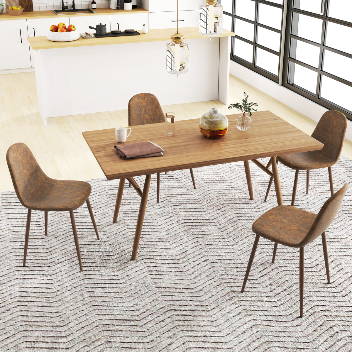 Dining Chair Set of 4 Faux PU Leather Upholstered Kitchen Chairs with Metal Legs-Brown-Dining Chairs-DECOROLALA
