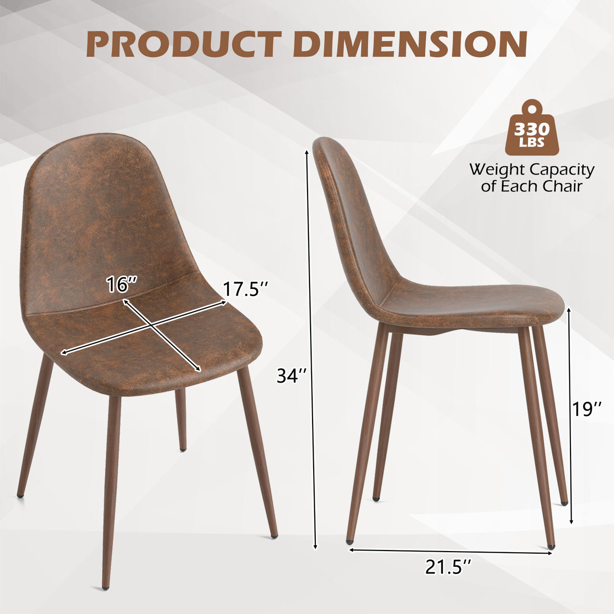 Dining Chair Set of 4 Faux PU Leather Upholstered Kitchen Chairs with Metal Legs-Brown-Dining Chairs-DECOROLALA