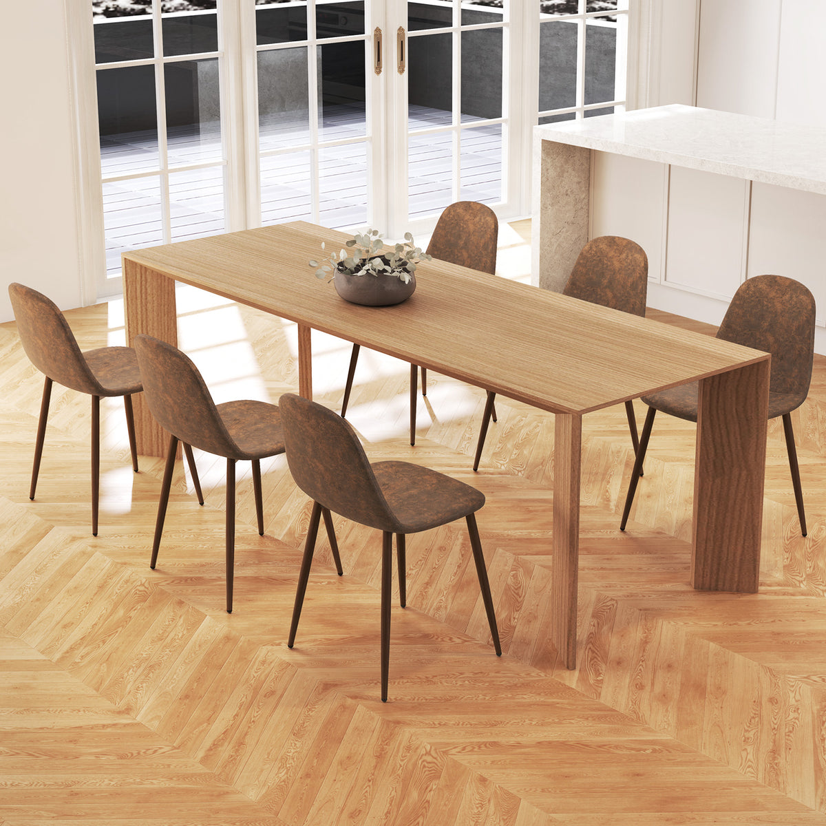 Dining Chair Set of 4 Faux PU Leather Upholstered Kitchen Chairs with Metal Legs-Brown-Dining Chairs-DECOROLALA