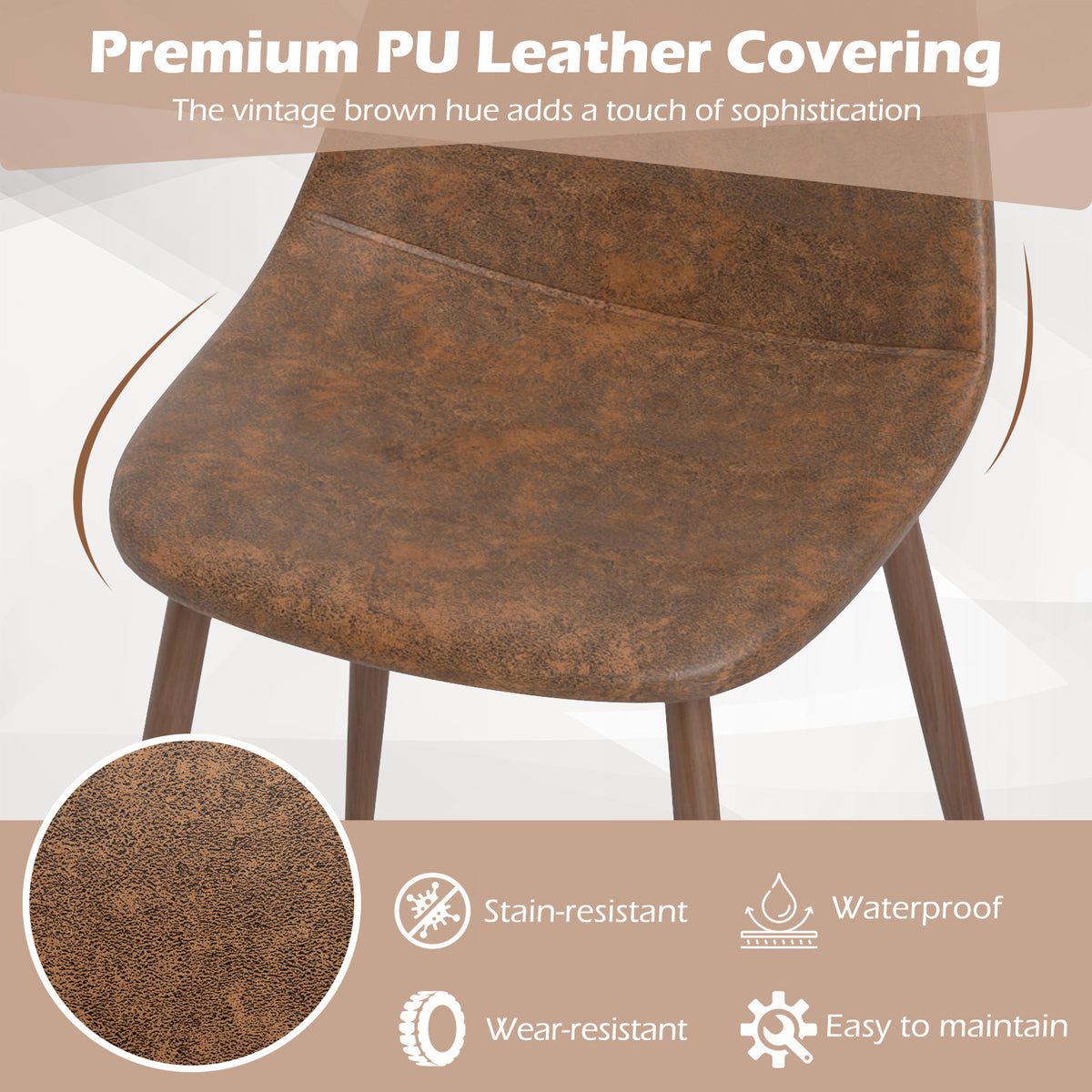 Dining Chair Set of 4 Faux PU Leather Upholstered Kitchen Chairs with Metal Legs-Brown-Dining Chairs-DECOROLALA