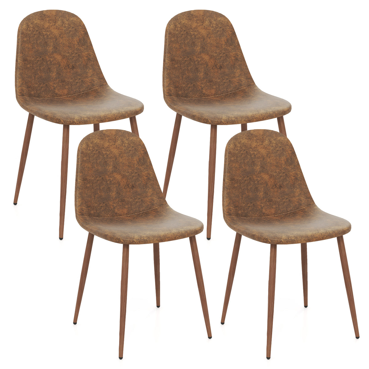 Dining Chair Set of 4 Faux PU Leather Upholstered Kitchen Chairs with Metal Legs-Brown-Dining Chairs-DECOROLALA