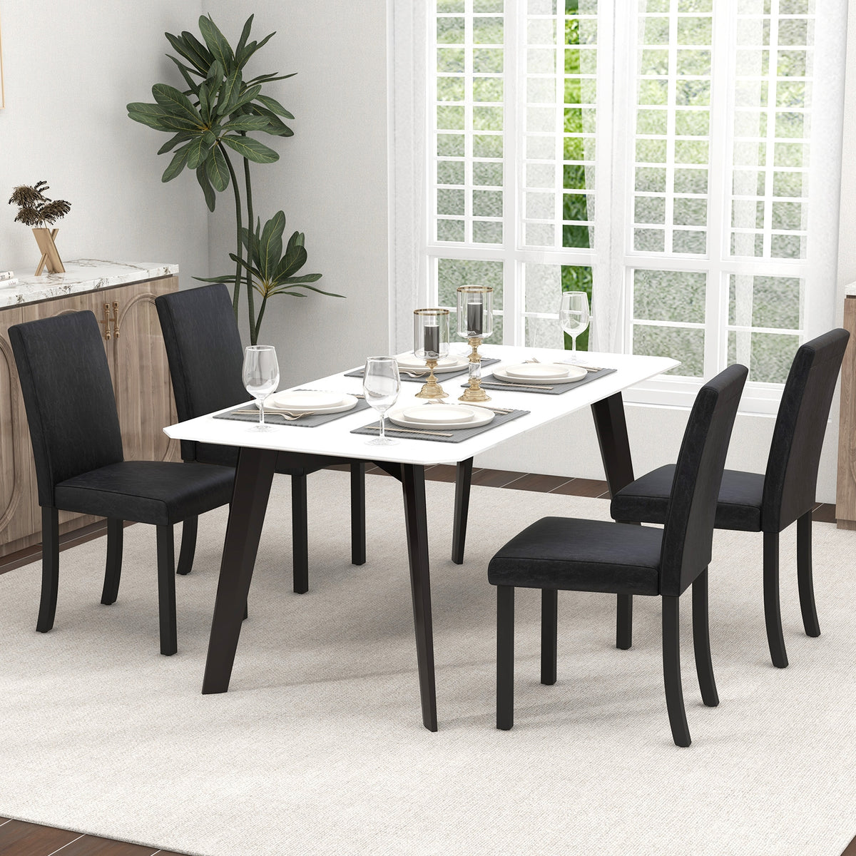 Dining Chair Set of 4 Upholstered Kitchen Dinette Chairs with Wood Frame-Black-Dining Chairs-DECOROLALA