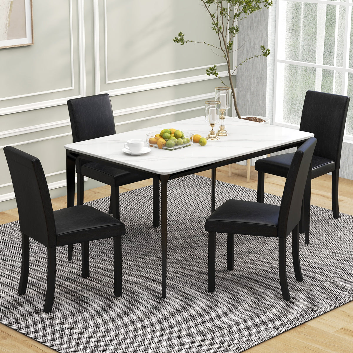 Dining Chair Set of 4 Upholstered Kitchen Dinette Chairs with Wood Frame-Black-Dining Chairs-DECOROLALA