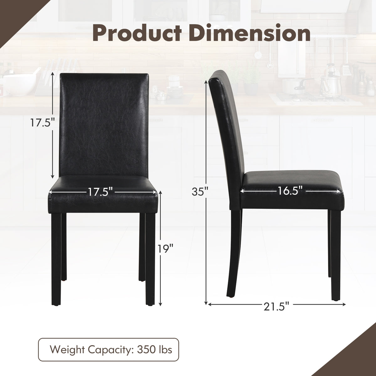 Dining Chair Set of 4 Upholstered Kitchen Dinette Chairs with Wood Frame-Black-Dining Chairs-DECOROLALA