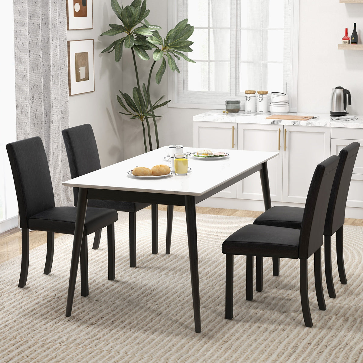 Dining Chair Set of 4 Upholstered Kitchen Dinette Chairs with Wood Frame-Black-Dining Chairs-DECOROLALA