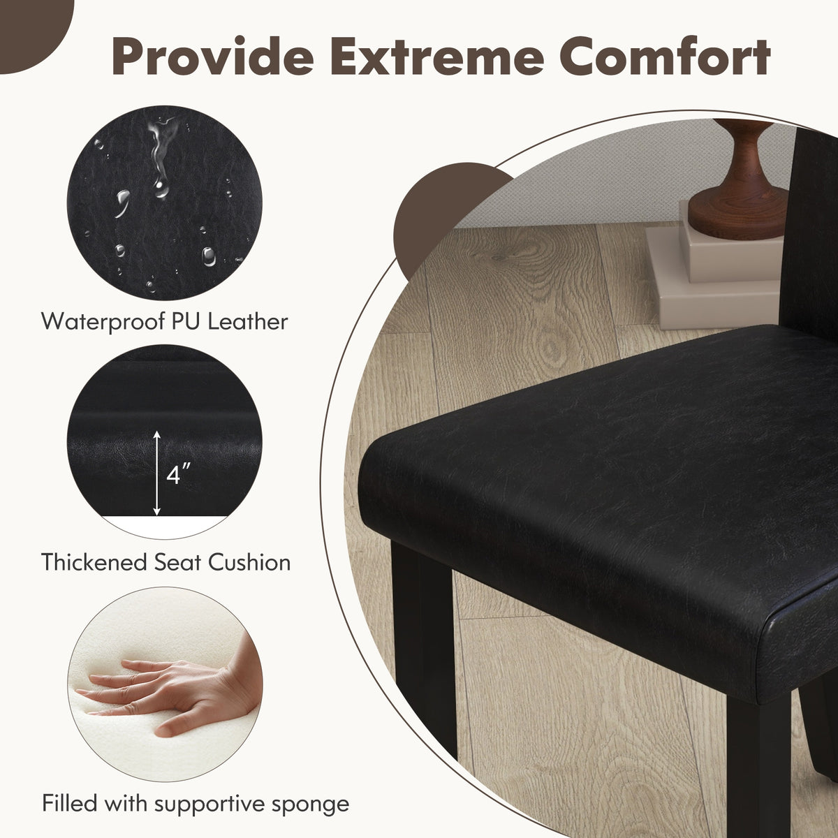 Dining Chair Set of 4 Upholstered Kitchen Dinette Chairs with Wood Frame-Black-Dining Chairs-DECOROLALA