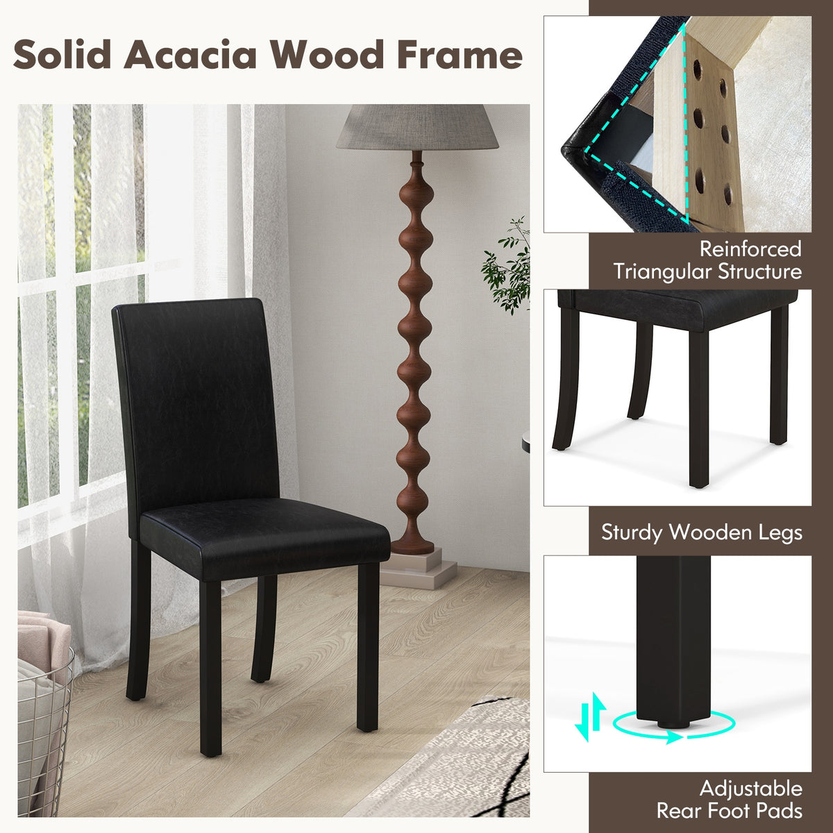 Dining Chair Set of 4 Upholstered Kitchen Dinette Chairs with Wood Frame-Black-Dining Chairs-DECOROLALA