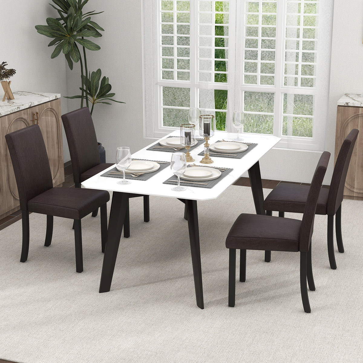 Dining Chair Set of 4 Upholstered Kitchen Dinette Chairs with Wood Frame-Brown-Dining Chairs-DECOROLALA