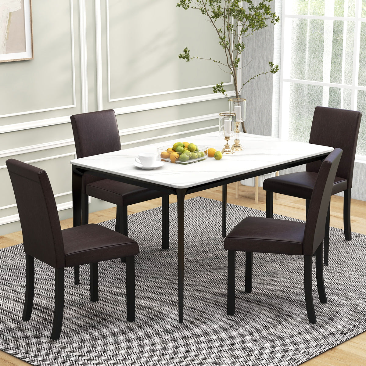 Dining Chair Set of 4 Upholstered Kitchen Dinette Chairs with Wood Frame-Brown-Dining Chairs-DECOROLALA