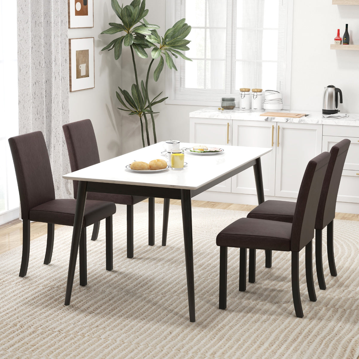 Dining Chair Set of 4 Upholstered Kitchen Dinette Chairs with Wood Frame-Brown-Dining Chairs-DECOROLALA