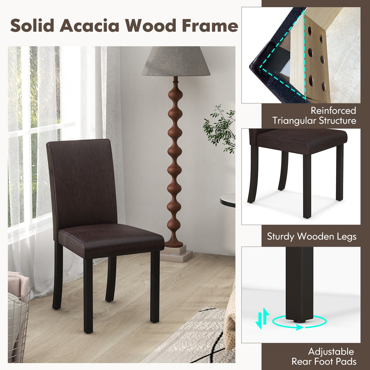 Dining Chair Set of 4 Upholstered Kitchen Dinette Chairs with Wood Frame-Brown-Dining Chairs-DECOROLALA