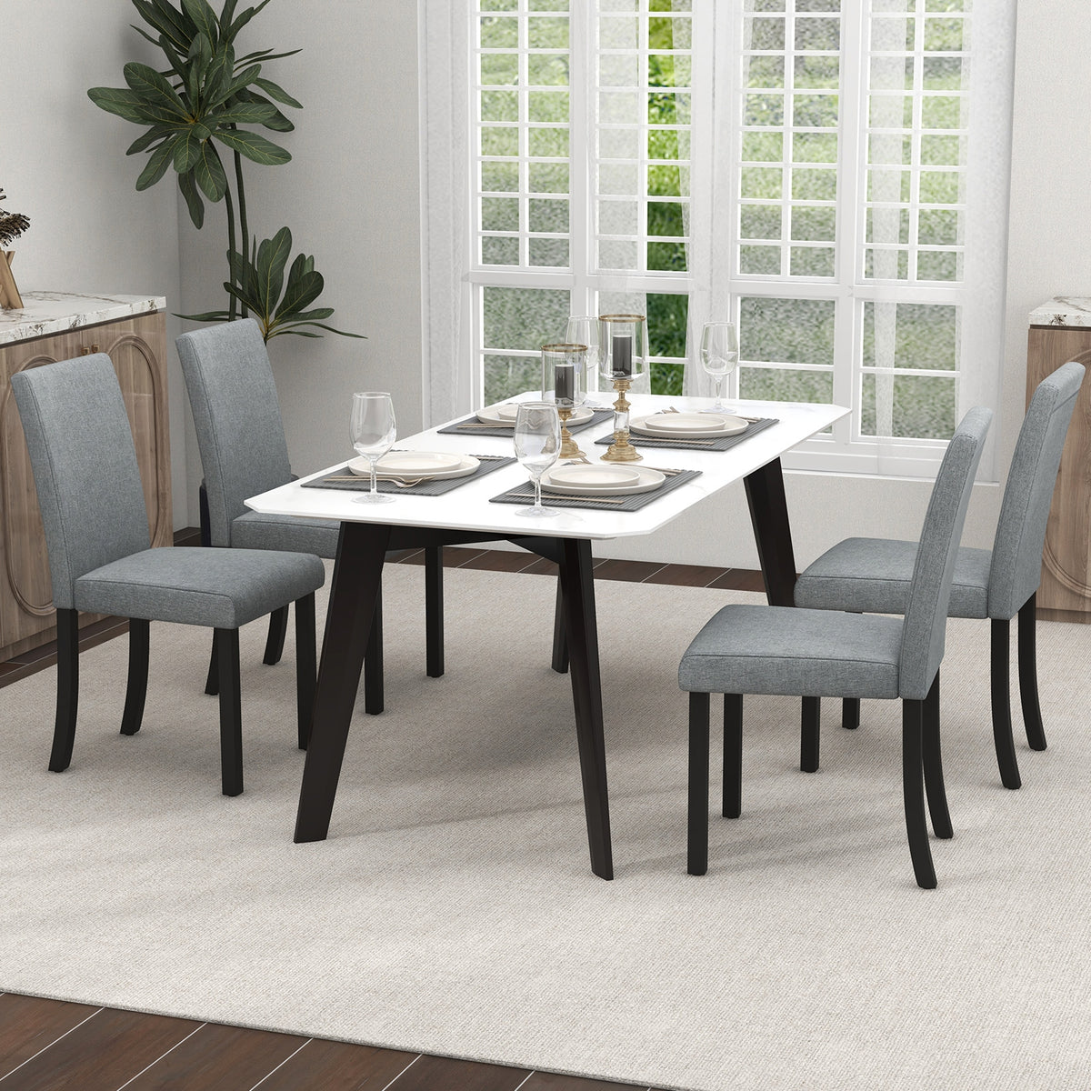 Dining Chair Set of 4 Upholstered Kitchen Dinette Chairs with Wood Frame-Gray-Dining Chairs-DECOROLALA