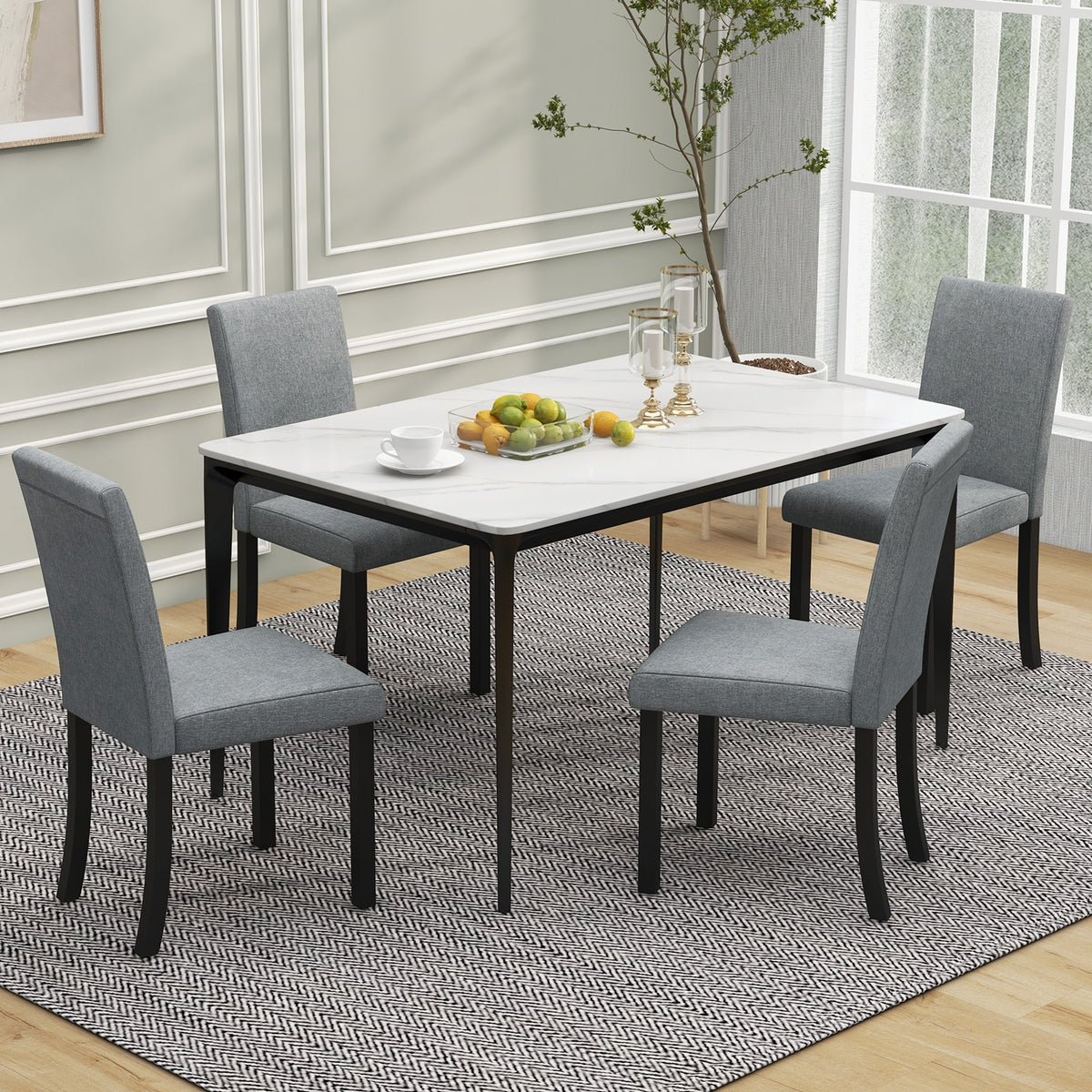 Dining Chair Set of 4 Upholstered Kitchen Dinette Chairs with Wood Frame-Gray-Dining Chairs-DECOROLALA