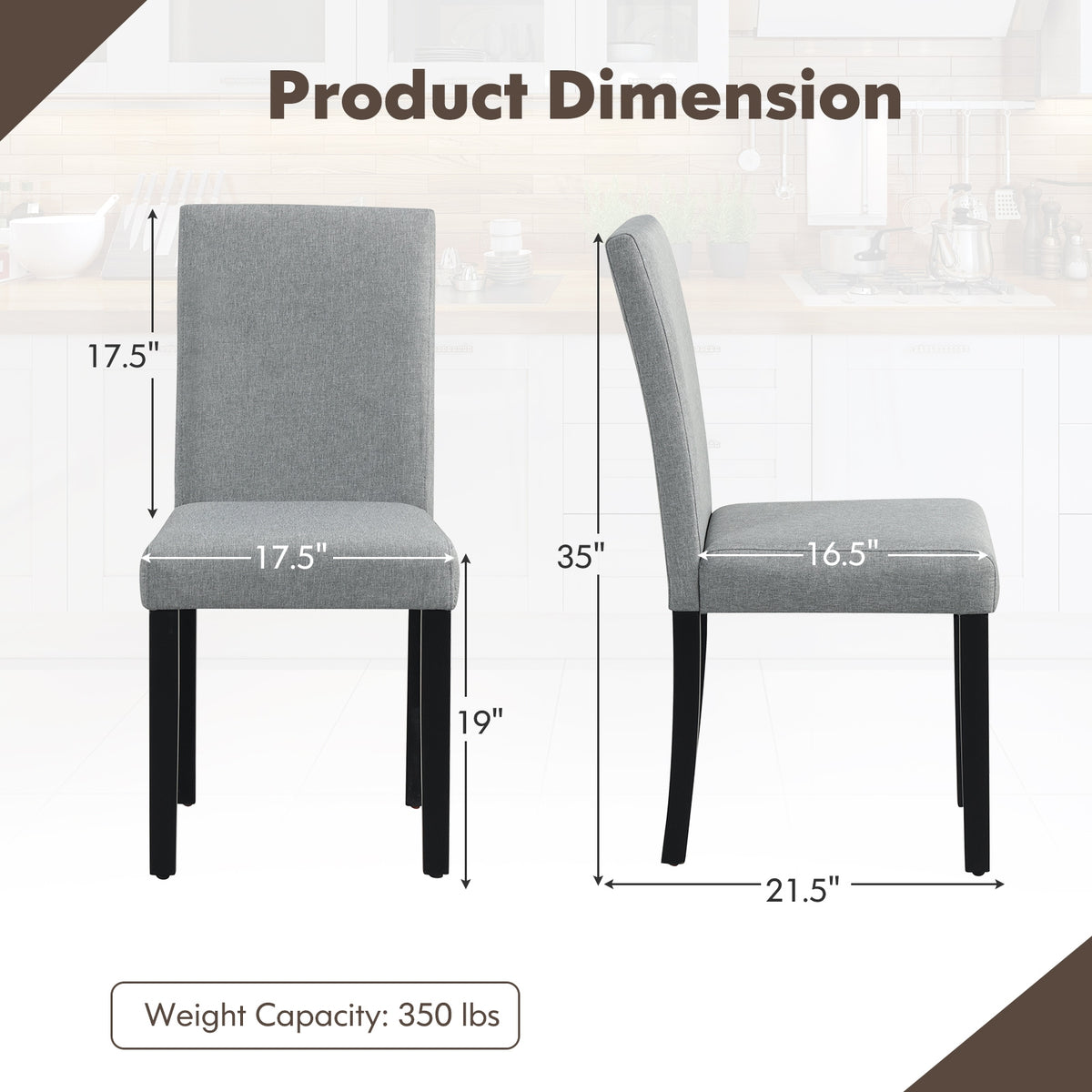 Dining Chair Set of 4 Upholstered Kitchen Dinette Chairs with Wood Frame-Gray-Dining Chairs-DECOROLALA