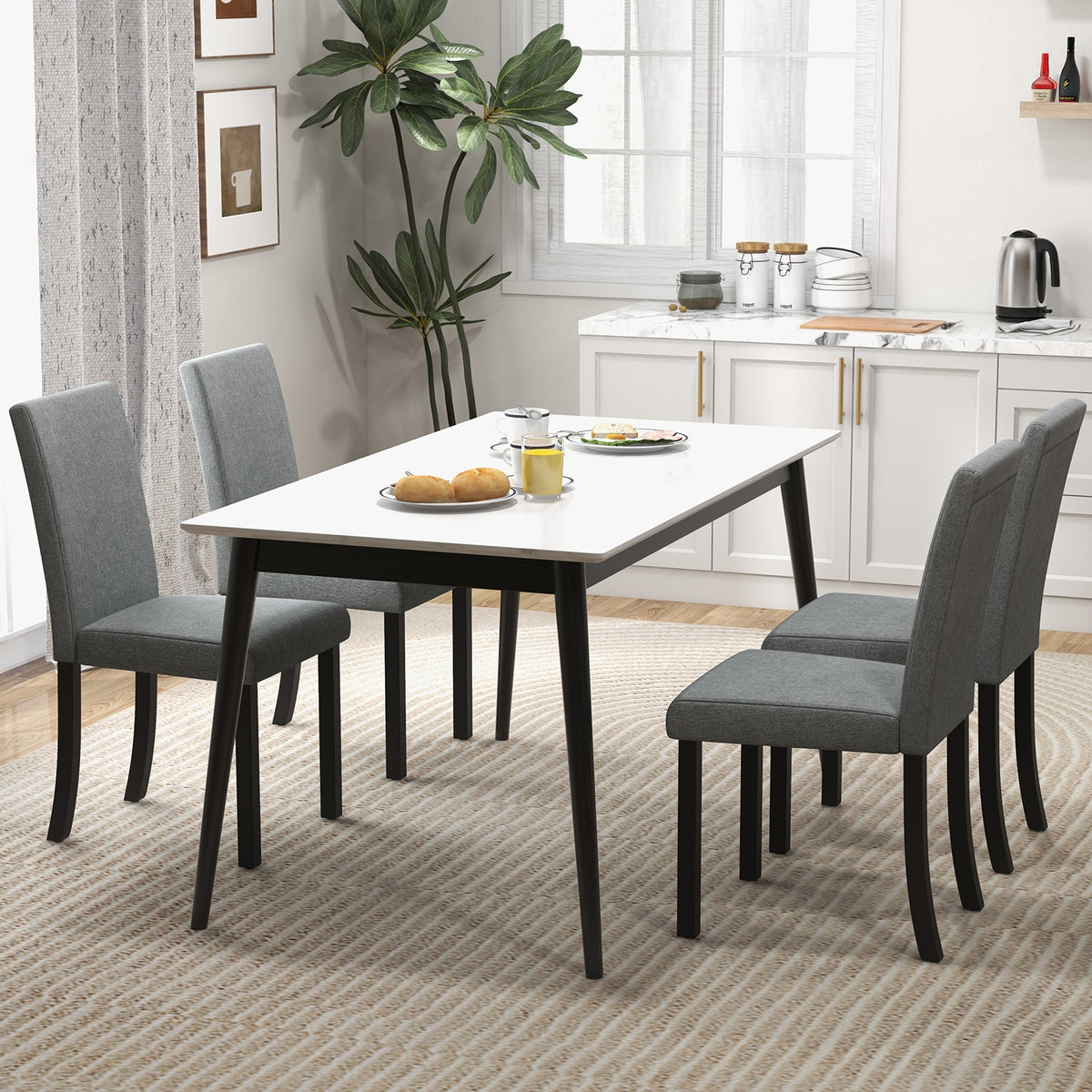 Dining Chair Set of 4 Upholstered Kitchen Dinette Chairs with Wood Frame-Gray-Dining Chairs-DECOROLALA