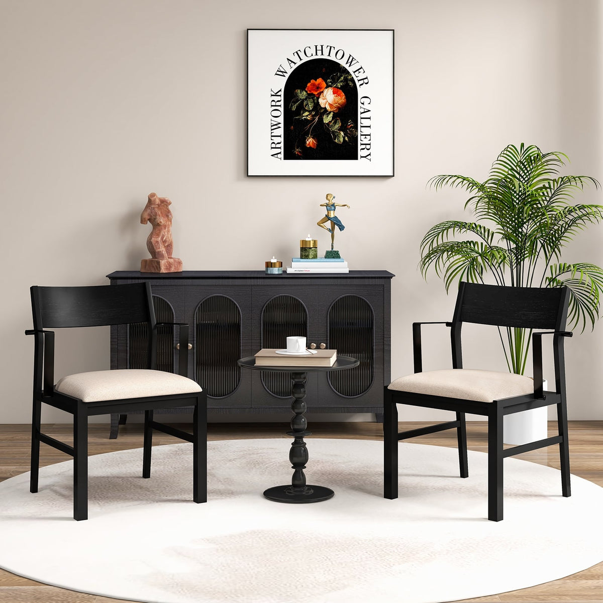 Dining Chair with Contoured Backrest and Padded Seat Set of 2-Beige-Dining Chairs-DECOROLALA