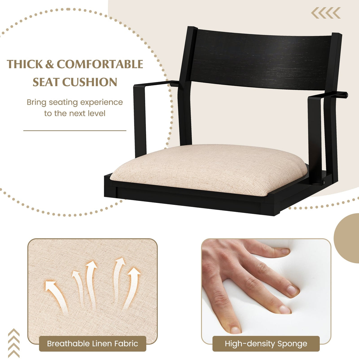 Dining Chair with Contoured Backrest and Padded Seat Set of 2-Beige-Dining Chairs-DECOROLALA