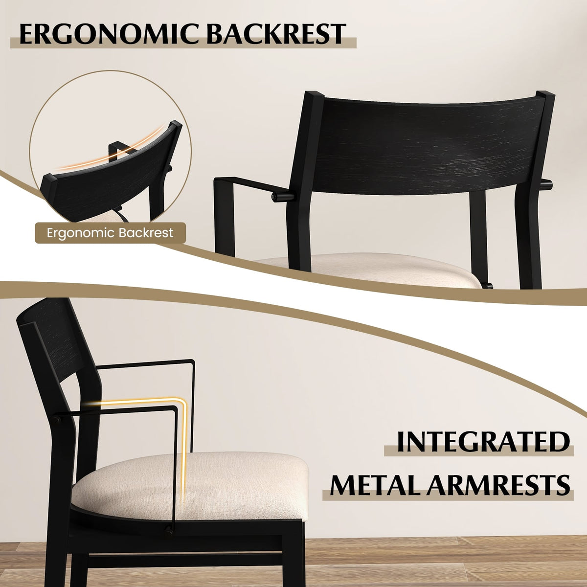 Dining Chair with Contoured Backrest and Padded Seat Set of 2-Beige-Dining Chairs-DECOROLALA