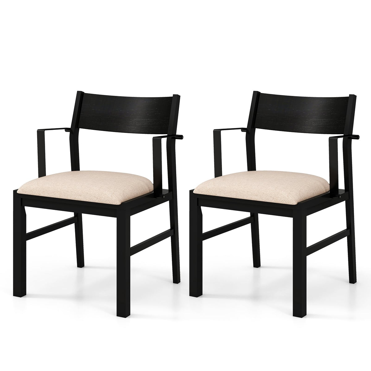 Dining Chair with Contoured Backrest and Padded Seat Set of 2-Beige-Dining Chairs-DECOROLALA