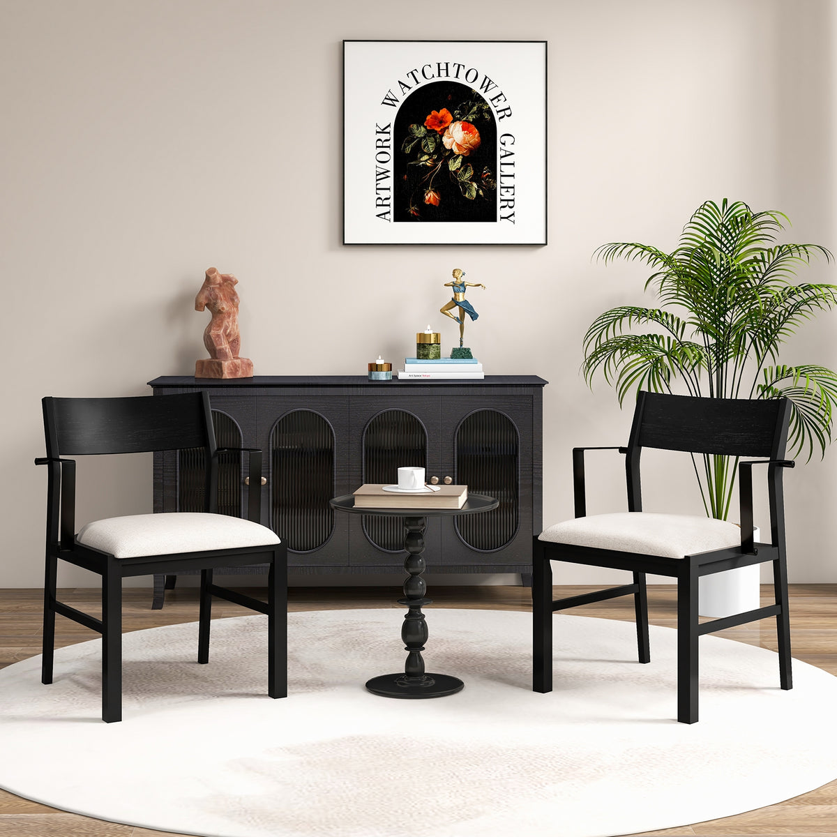 Dining Chair with Contoured Backrest and Padded Seat Set of 2-Cream White-Dining Chairs-DECOROLALA