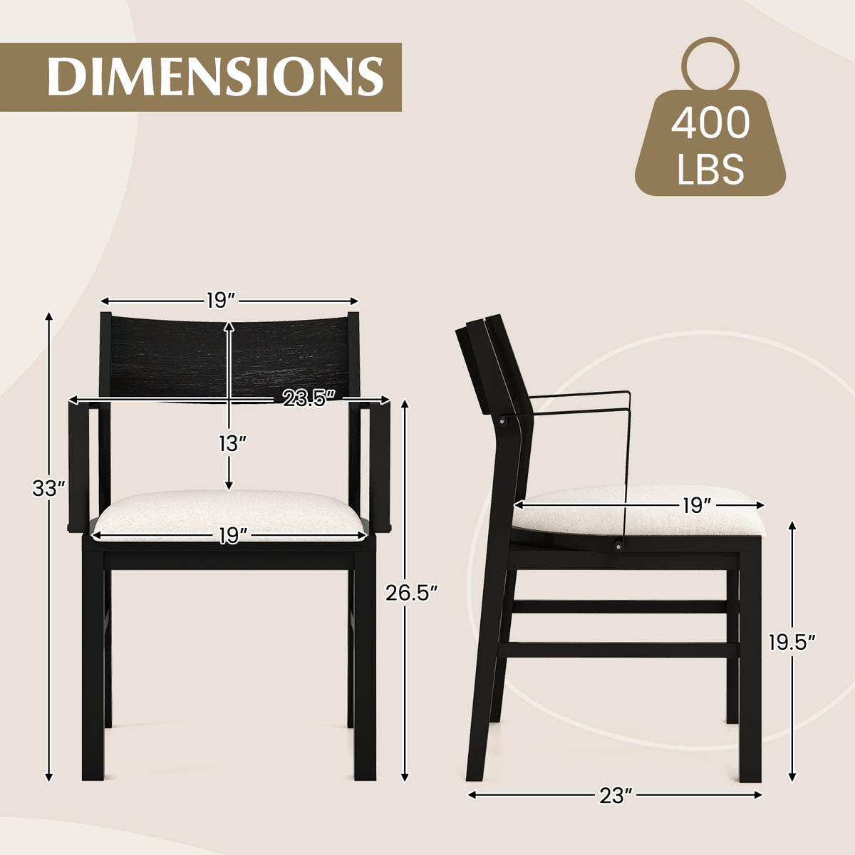 Dining Chair with Contoured Backrest and Padded Seat Set of 2-Cream White-Dining Chairs-DECOROLALA
