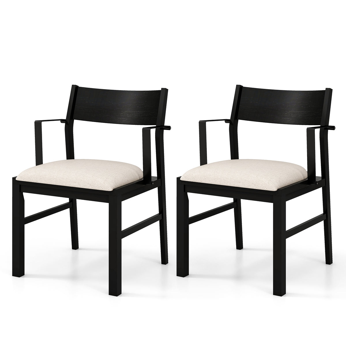 Dining Chair with Contoured Backrest and Padded Seat Set of 2-Cream White-Dining Chairs-DECOROLALA