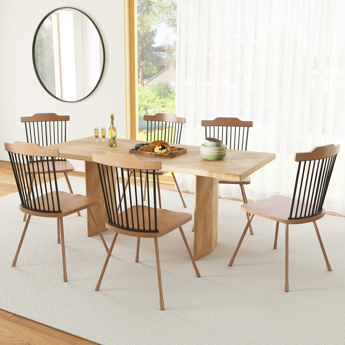 Dining Chair with Spindle Back and Ergonomic Contoured Seat Set of 2-Natural-Dining Chairs-DECOROLALA