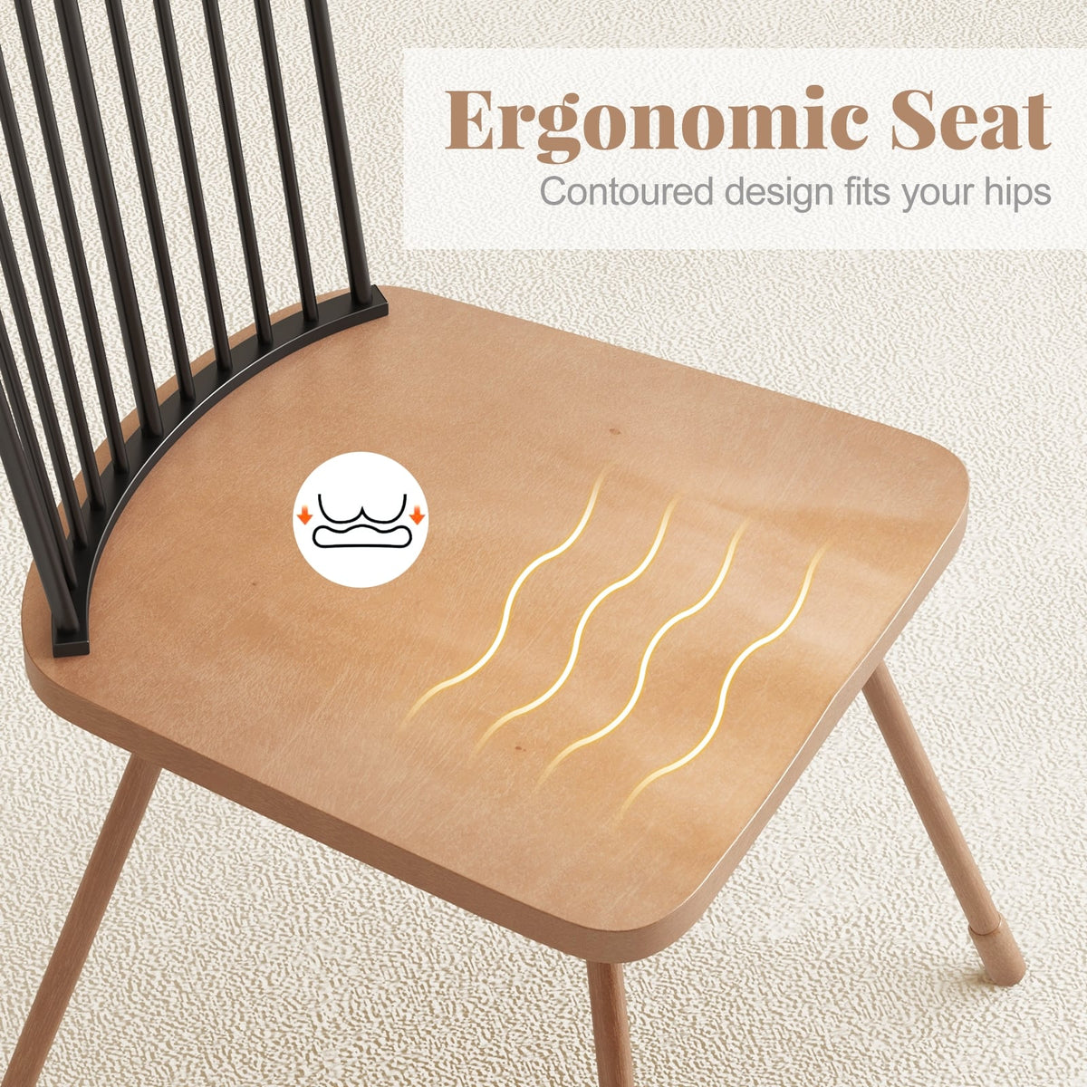 Dining Chair with Spindle Back and Ergonomic Contoured Seat Set of 2-Natural-Dining Chairs-DECOROLALA