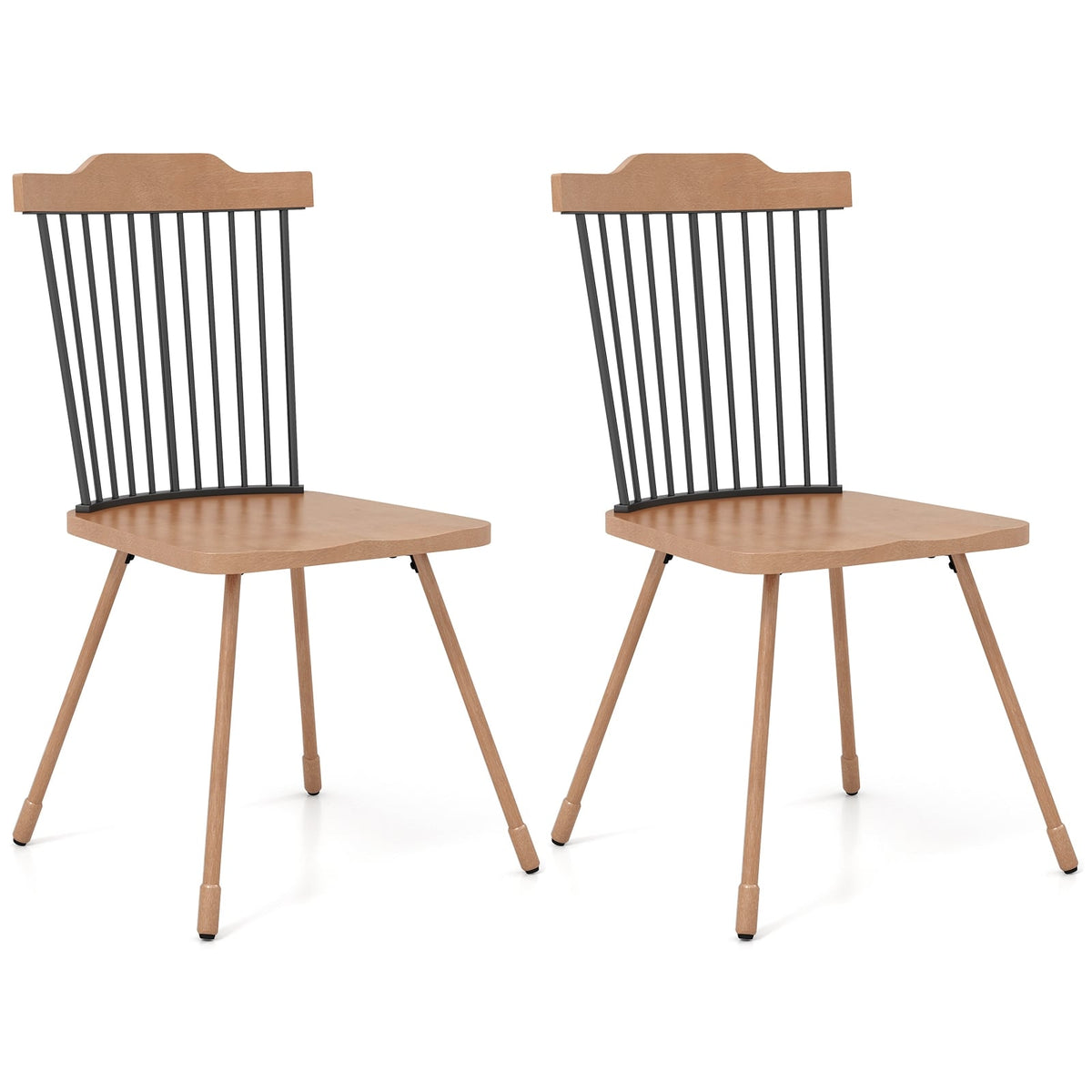 Dining Chair with Spindle Back and Ergonomic Contoured Seat Set of 2-Natural-Dining Chairs-DECOROLALA