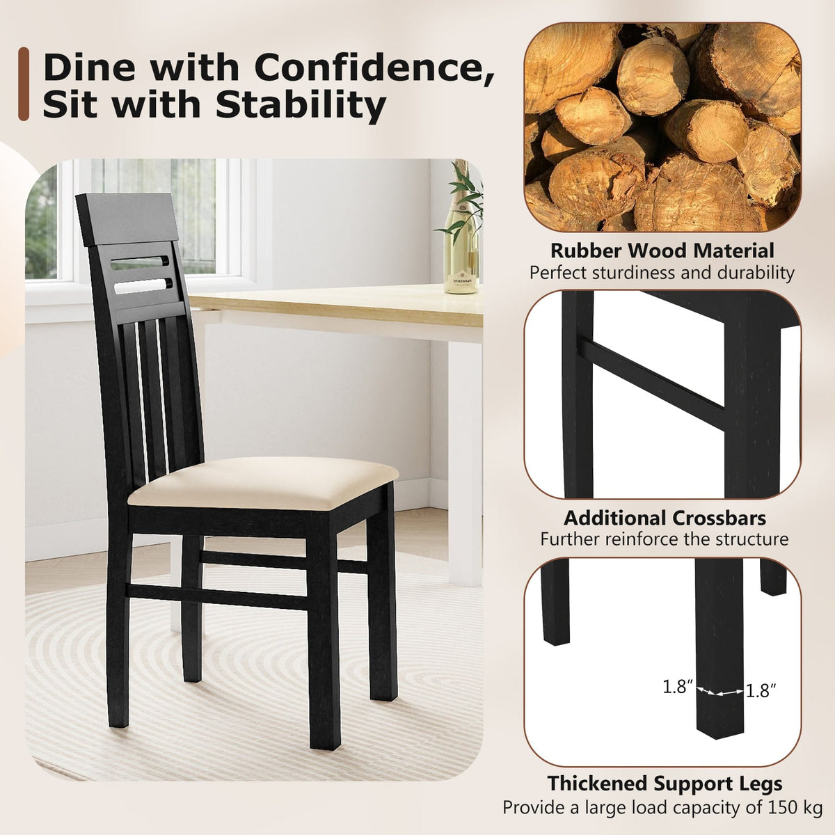 Dining Chairs High Back Dining Room Chairs Set of 2-Black-Dining Chairs-DECOROLALA