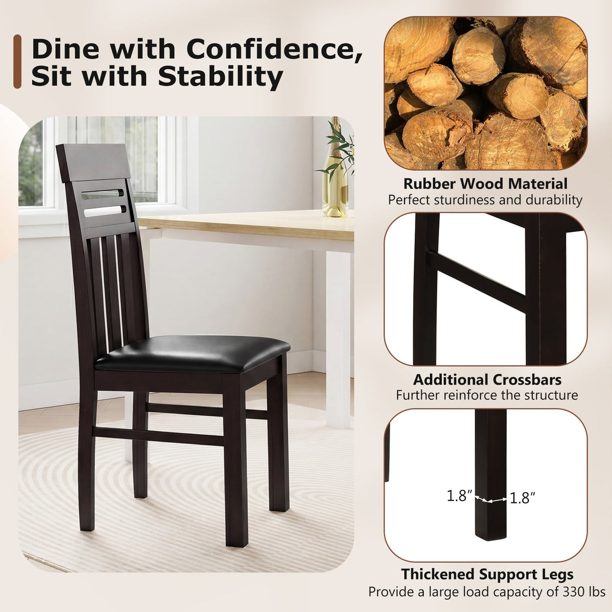Dining Chairs High Back Dining Room Chairs Set of 2-Brown-Dining Chairs-DECOROLALA