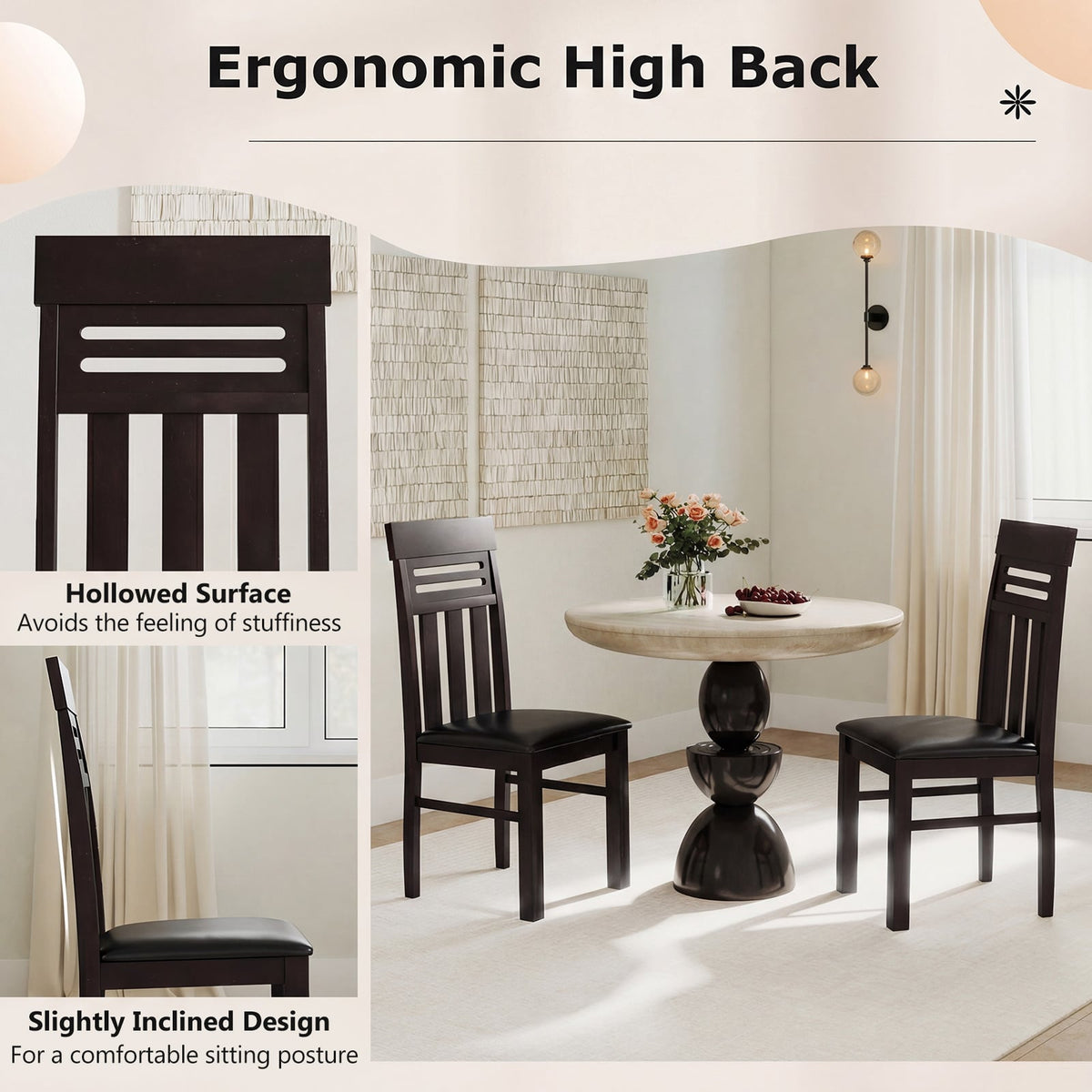 Dining Chairs High Back Dining Room Chairs Set of 2-Brown-Dining Chairs-DECOROLALA