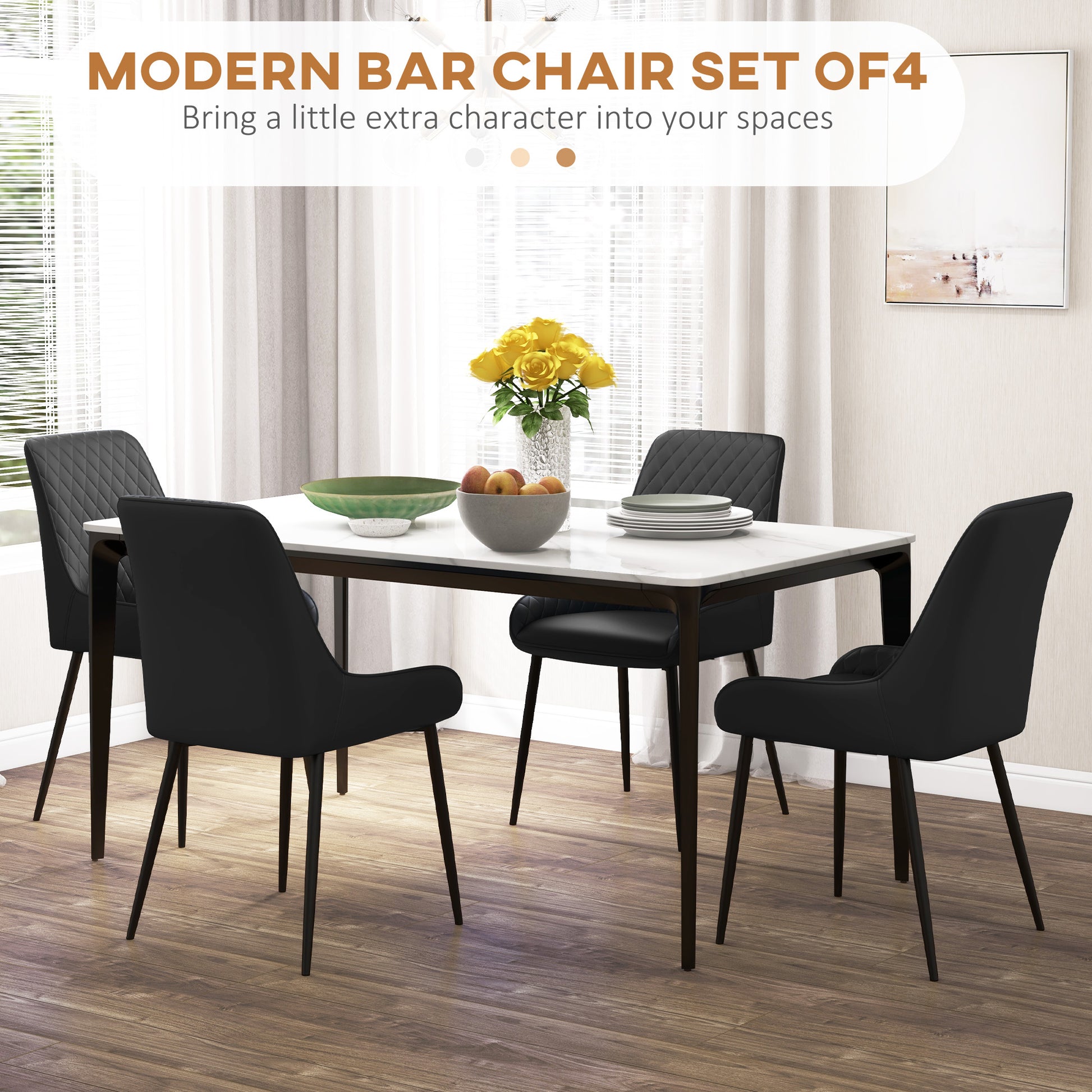 Dining Chairs PU Leather Set of 4 - Black-DECOROLALA
