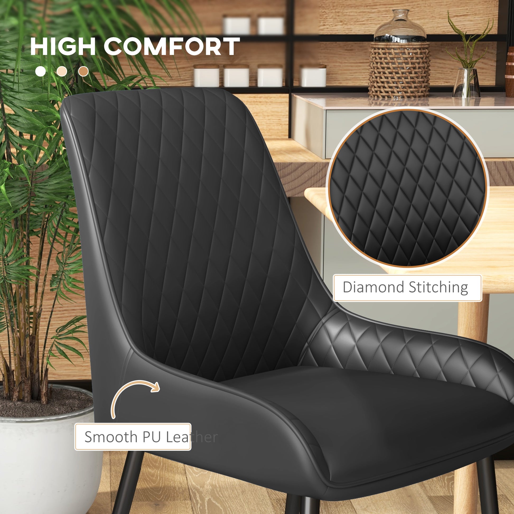 Dining Chairs PU Leather Set of 4 - Black-DECOROLALA