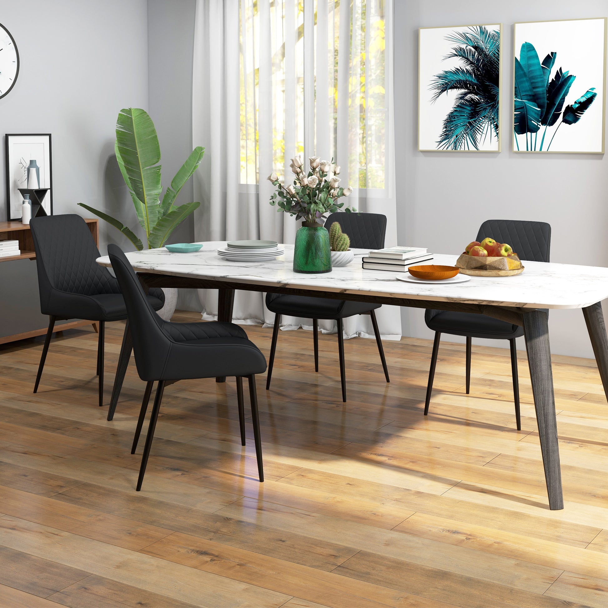 Dining Chairs PU Leather Set of 4 - Black-DECOROLALA
